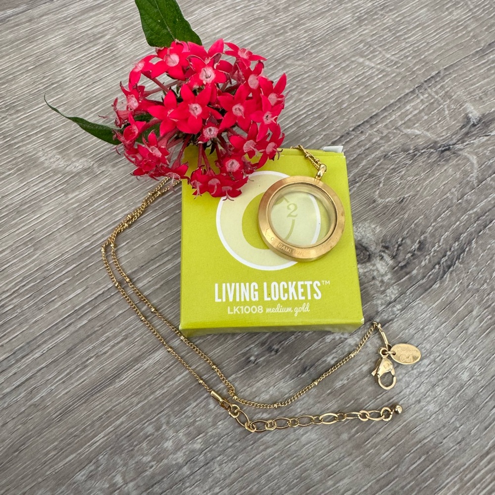 🦉💗 ORIGAMI OWL Medium Gold Locket & Gold Ball Station Chain